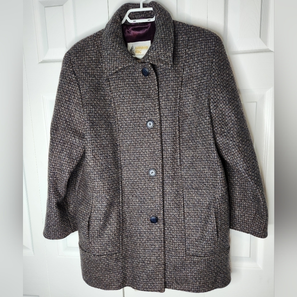 London Fog Virgin Wool Jacket Brown/Blue Size 10 M